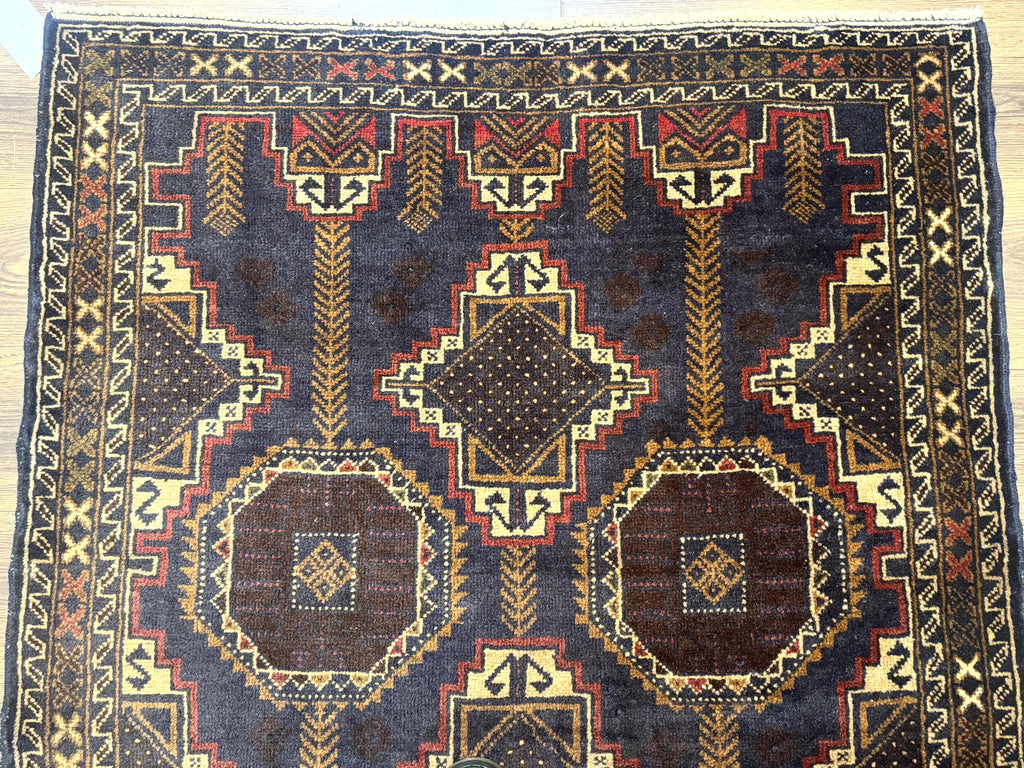 Navy Blue Afghan Balouch Rug 4x6, Handmade, New