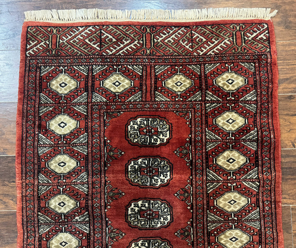 Red Pakistani Turkoman Rug 3x5, Bokhara Design, Vintage, Signed