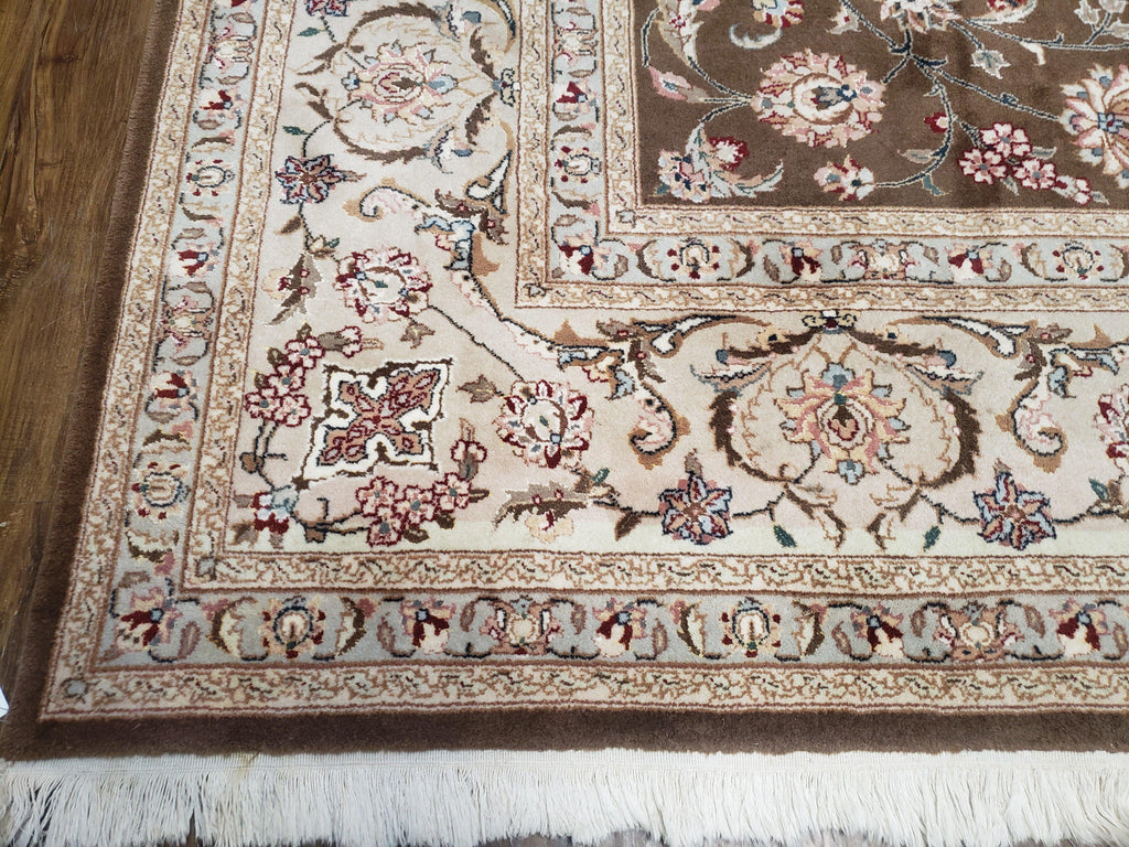 Vintage Pak-Persian Area Rug 9x12, Wool Hand-Knotted Spice Brown & Ivory Traditional Fine Oriental Carpet, Pakistani Carpet, 9 x 12 Fine Rug
