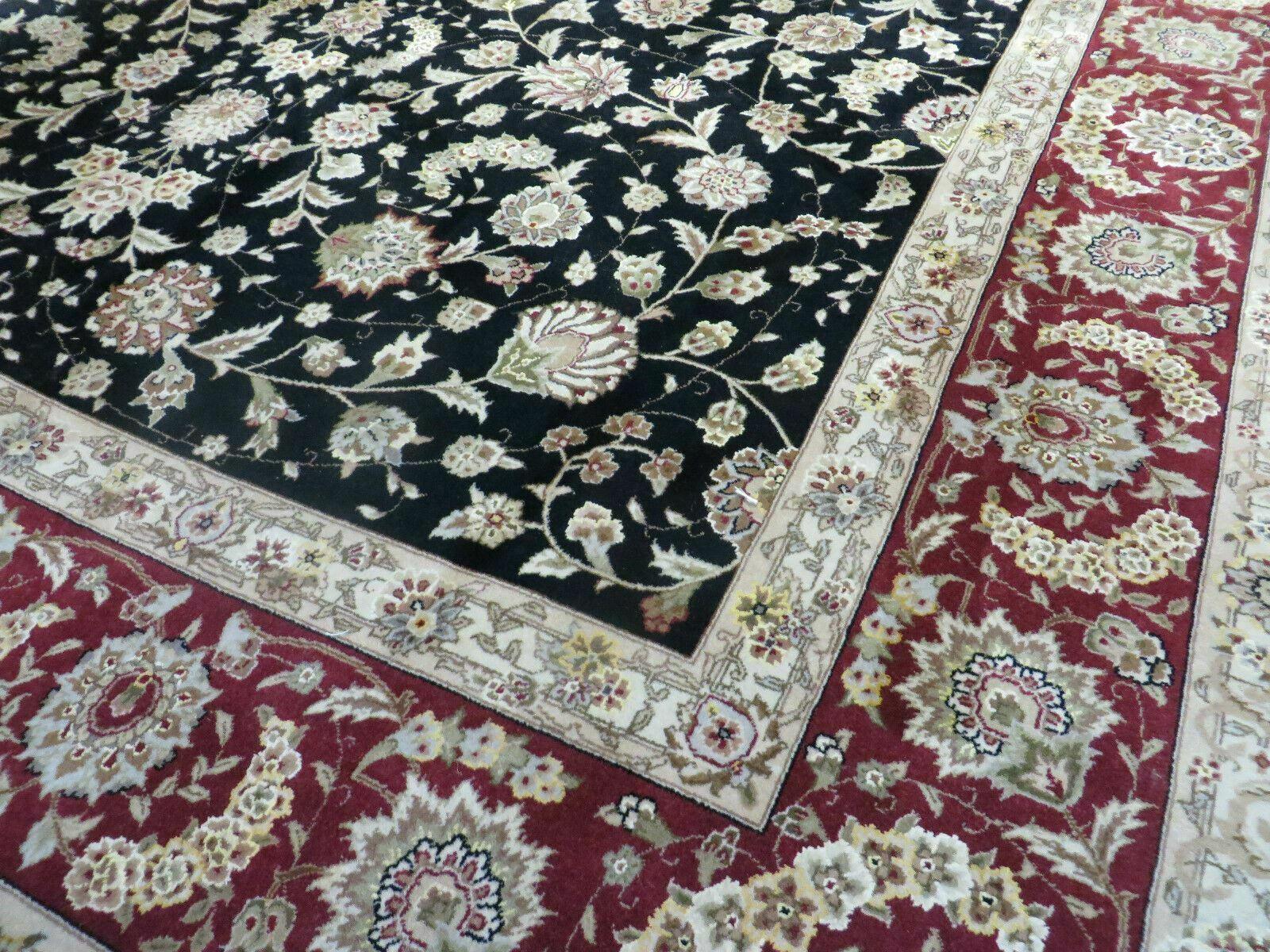 9' X 12' Vintage Handmade Fine Chinese Oriental Floral Wool Rug Silk Black