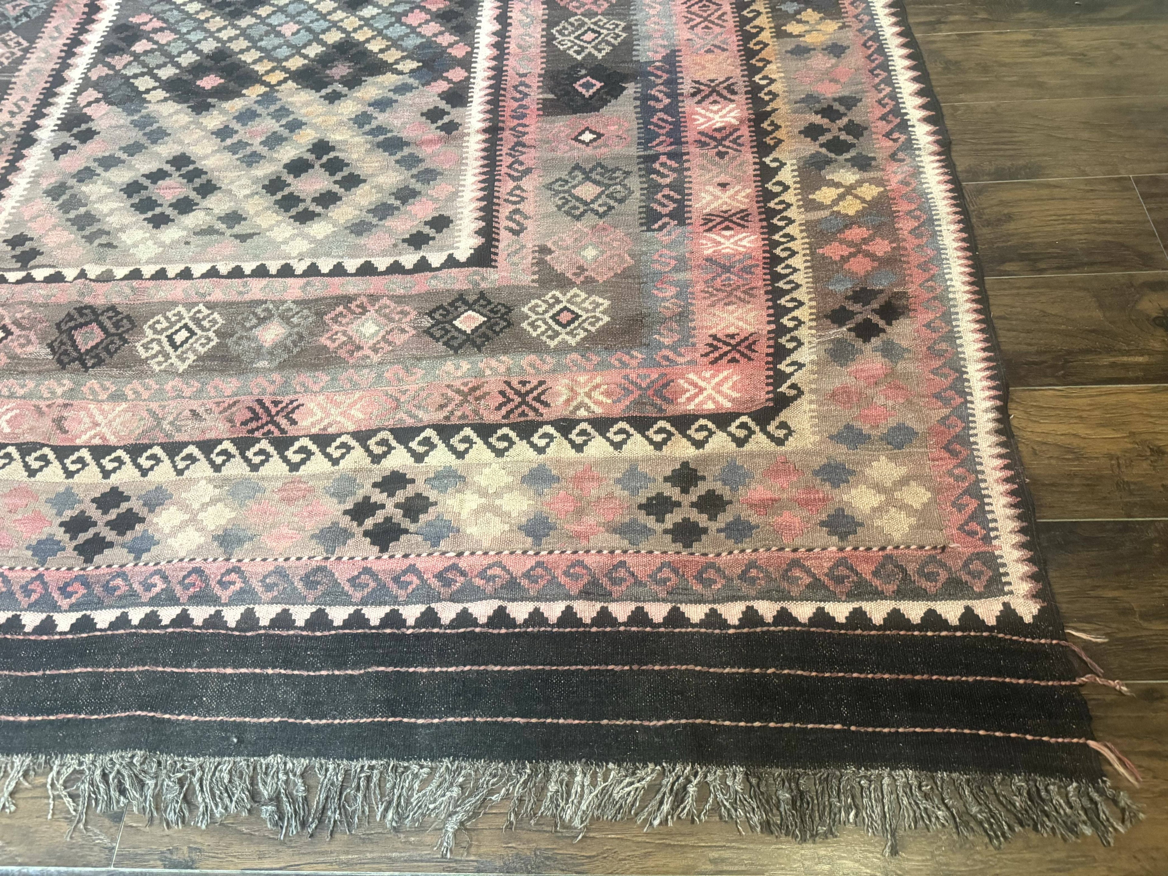 Persian Kurdish Kilim Rug 8x10, Large Flatweave Tribal Bohemian Rug, Vintage Zarand Kilim