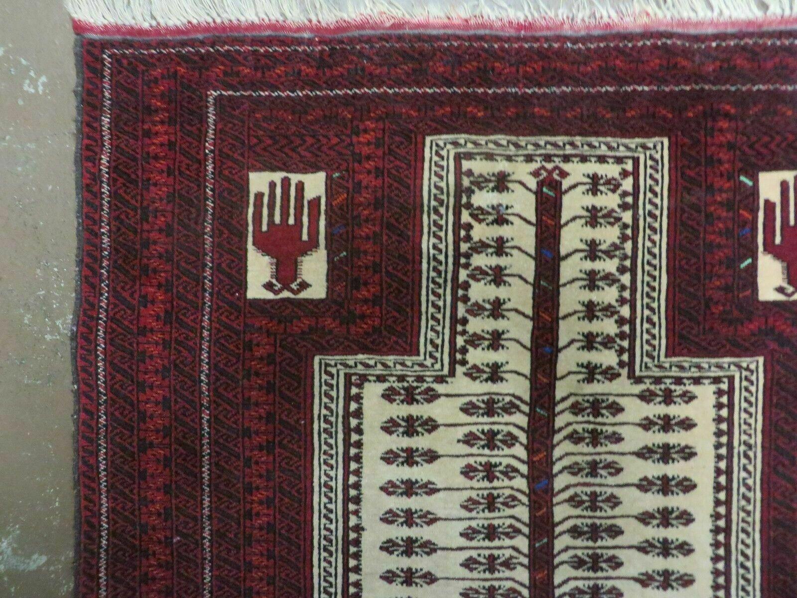 3' X 5' Antique Handmade Turkoman Balouchi Prayer Wool Rug Khamesh