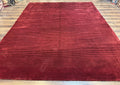 Modern Tibetan Rug 8x10, Red, Stripes, Handmade Wool Thick Pile Carpet