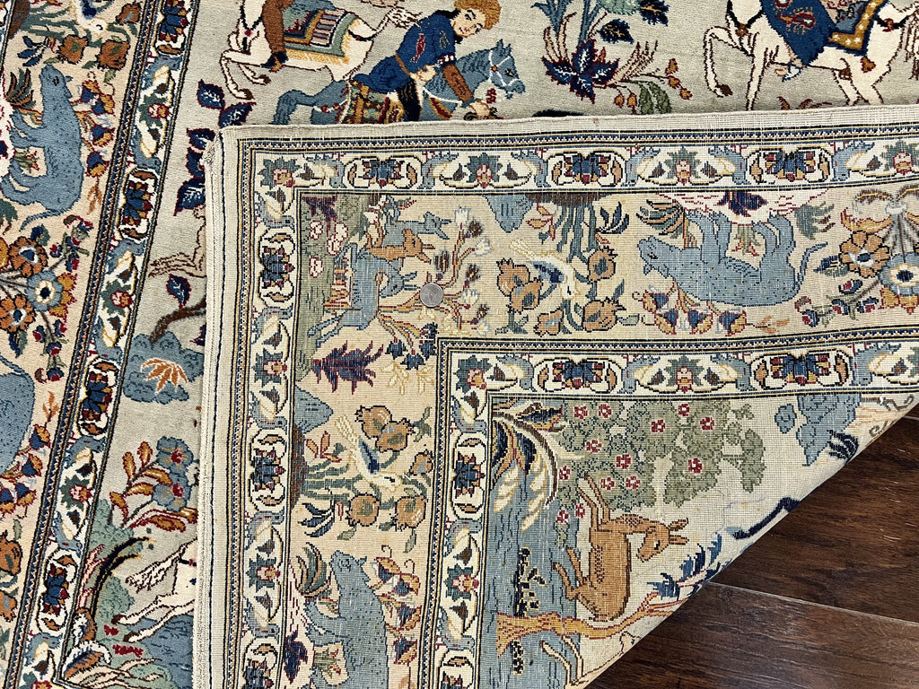 Persian Kashan Pictorial Rug 4.6 x 7, Hunting Scene, Signed by Masterweaver, Animal Pictorials, Rare, Handmade, Wool, Vintage, Very Fine