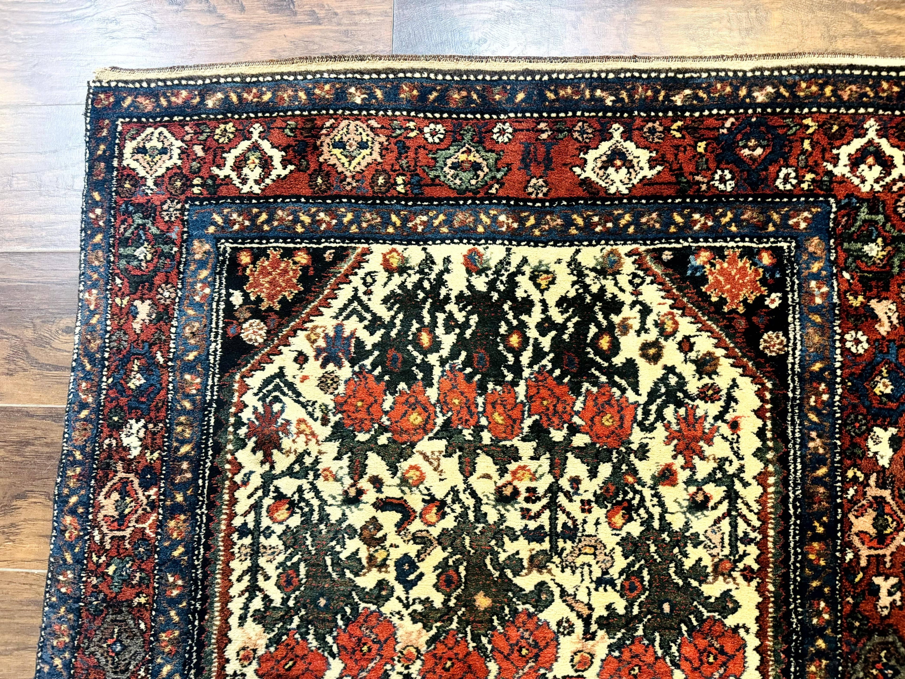 Persian Tribal Rug 3x5, Antique Persian Carpet, Floral Roses, Handmade, Persian Zanjan Rug