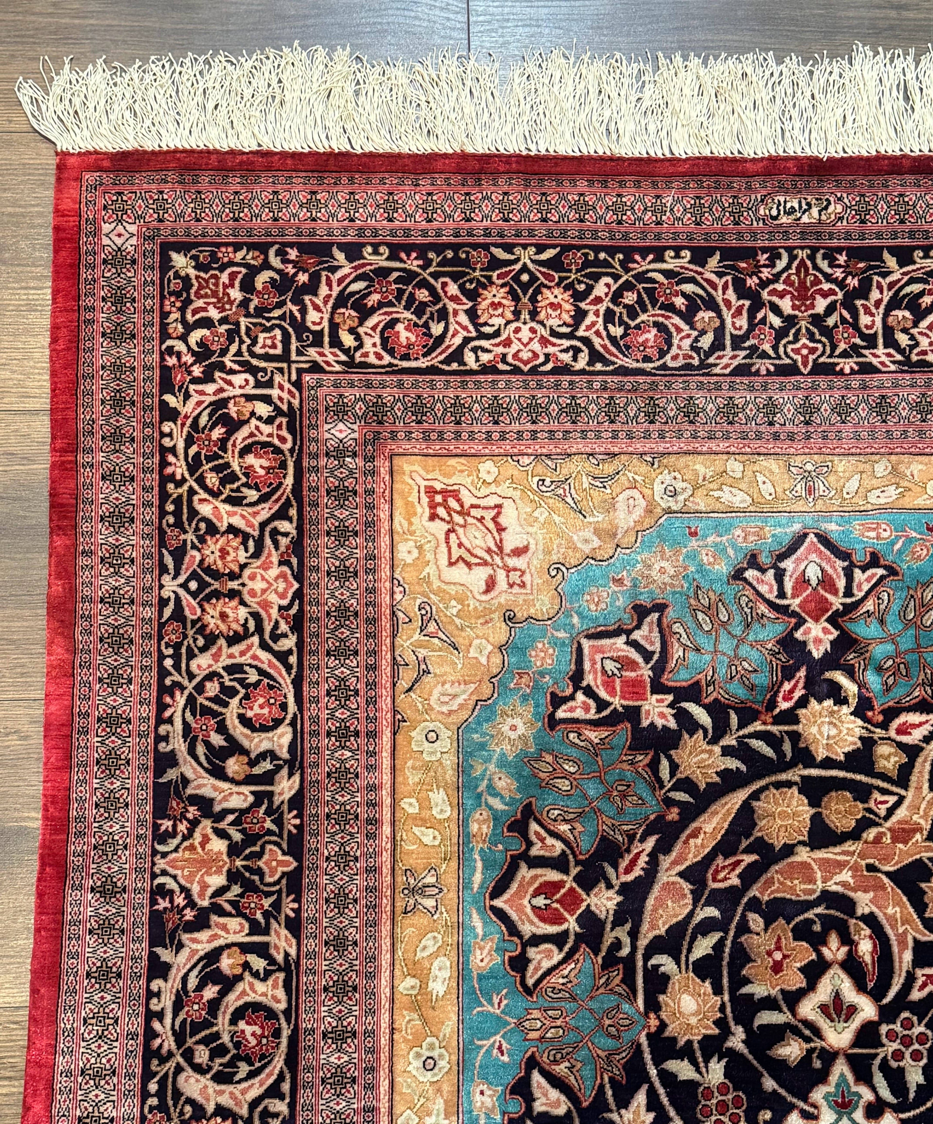 Magnificent Persian Qum Silk Rug 3x5, Exceptionally Fine 780 KPSI, Signed, Rare