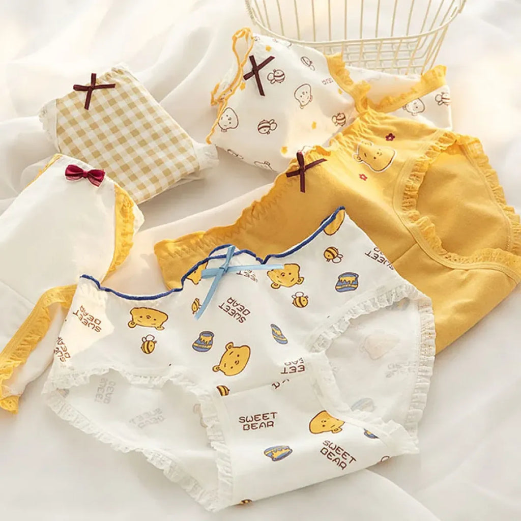 Cute Cartoon Bear Cotton Panties - Mid Waist Sexy Lingerie Set