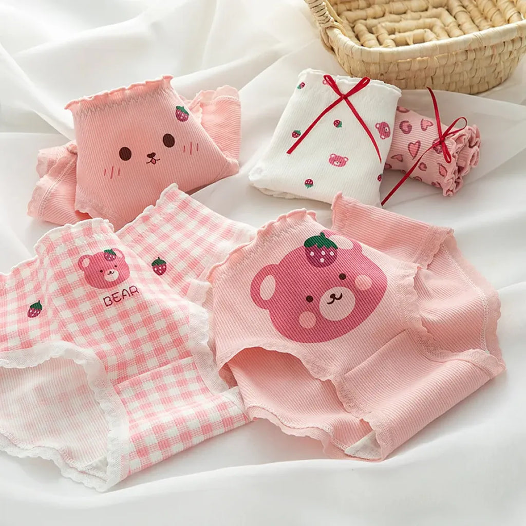 Cute Cartoon Bear Cotton Panties - Mid Waist Sexy Lingerie Set