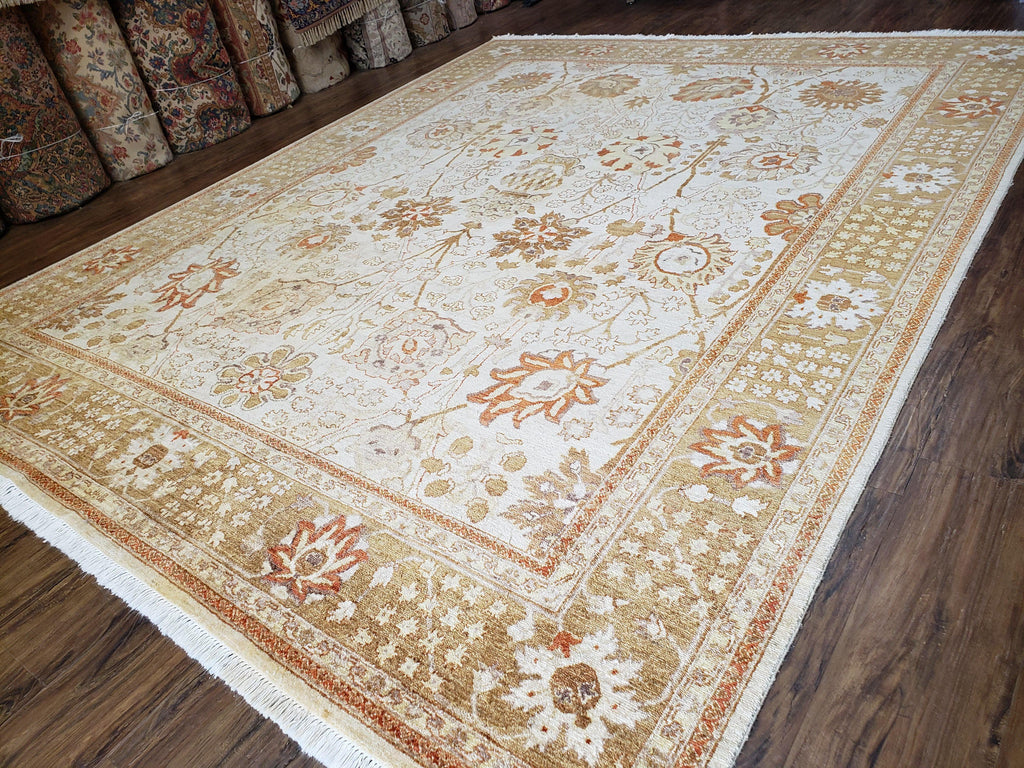 8x10 Oushak Rug, Pakistani Peshawar Wool Carpet, Beige Tan