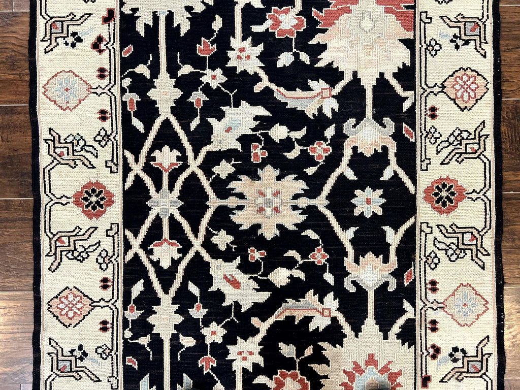 Turkish Flatweave Kilim Rug 3x5, Black, Handmade Vintage Wool Carpet