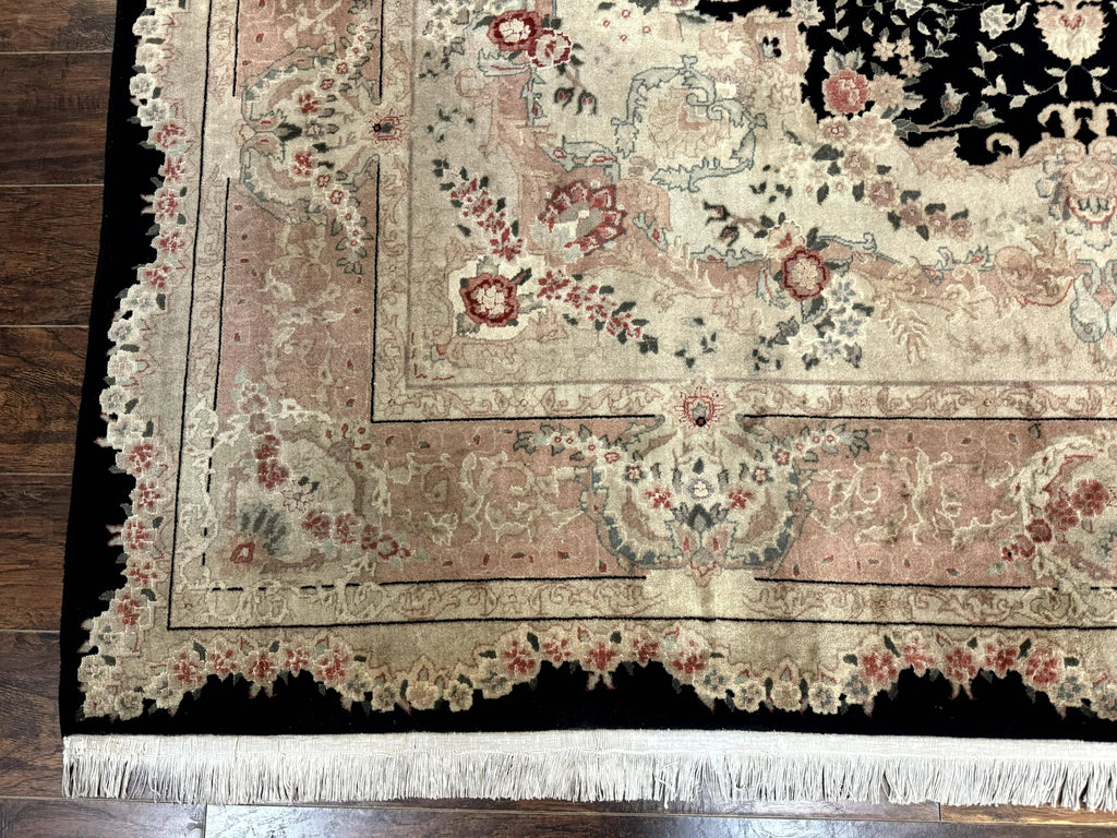 Pak Persian Tabriz Rug 8.6 x 11.6, Black Pink, Traditional Elegant Formal Oriental Carpet, Dining Room Rug, Fine 225 KPSI