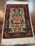 Small Indo Persian Rug 2x3 ft, Wool with Silk Highlights, Animal Pictorials, Birds