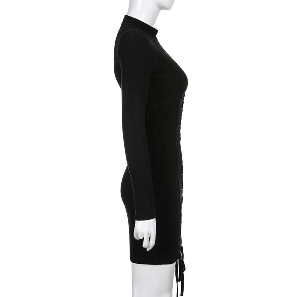 Black Tie Up Dress for Autumn
