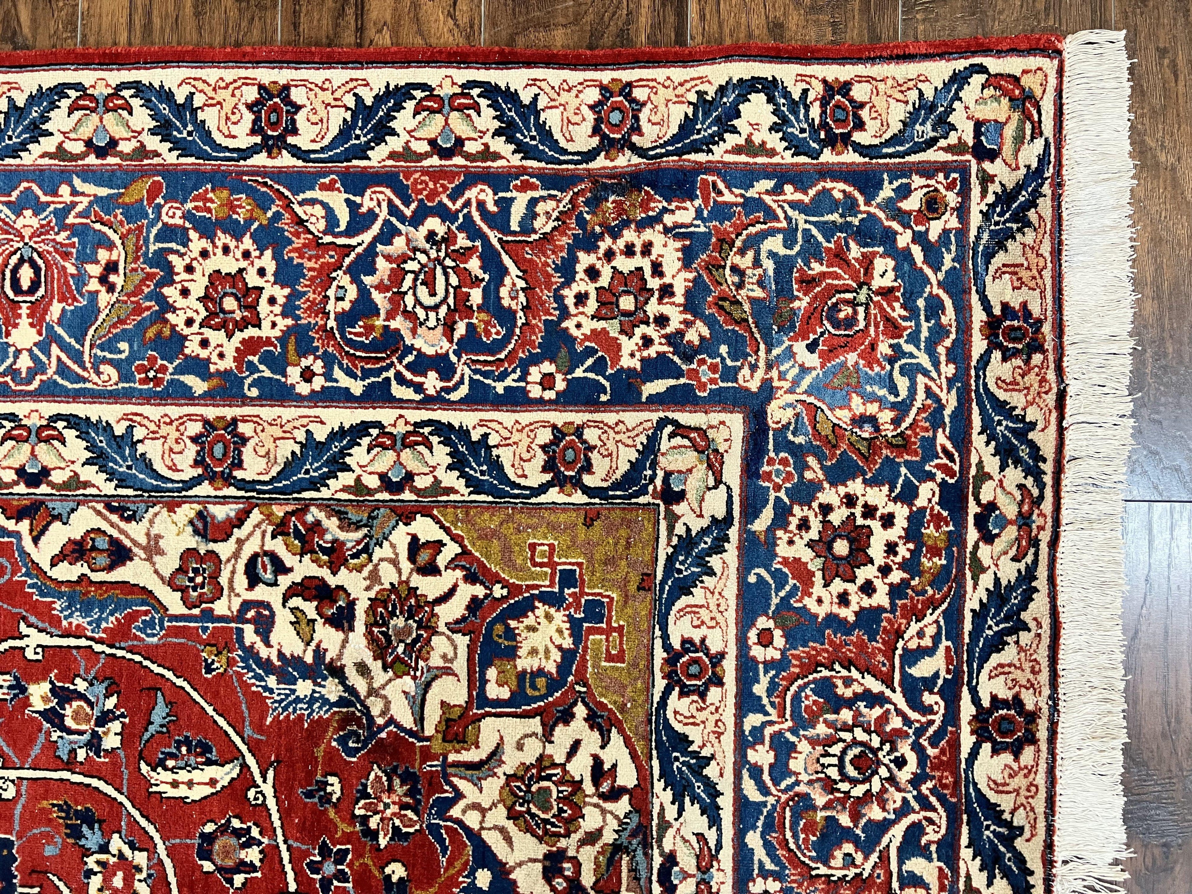 Red Persian Isfahan Rug 7x10 - Antique, Floral Medallion