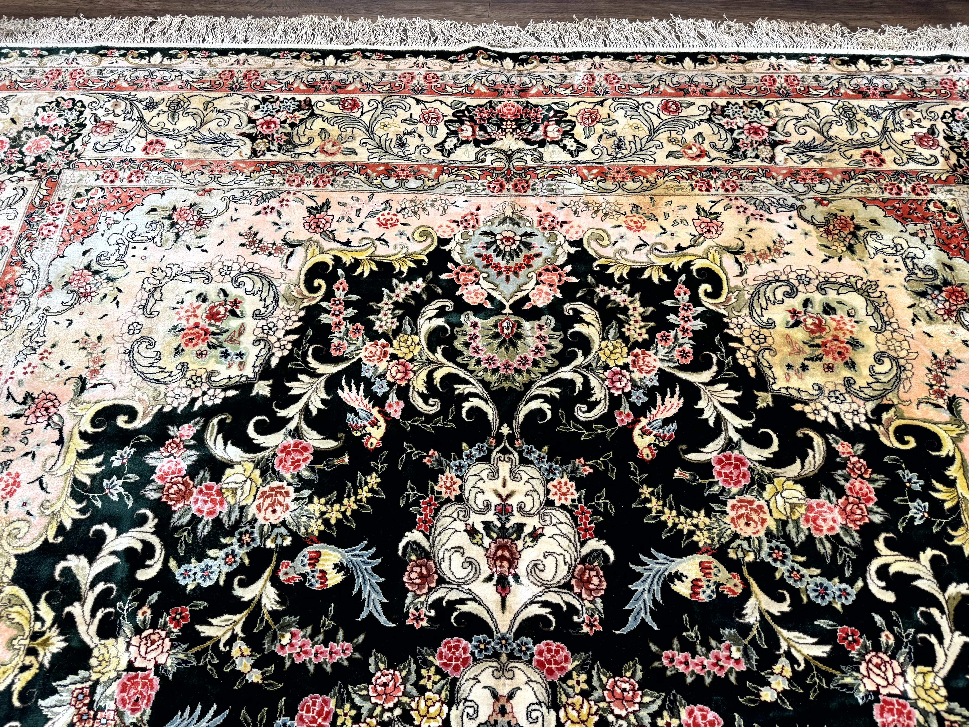 Silk Indian Kashmiri Rug 9x12, Vintage Hand Knotted Carpet