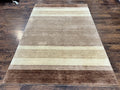 Indo Gabbeh Rug 5x8, Contemporary Wool Stripped Modern Area Rug, Hand Knotted Medium Sized Carpet