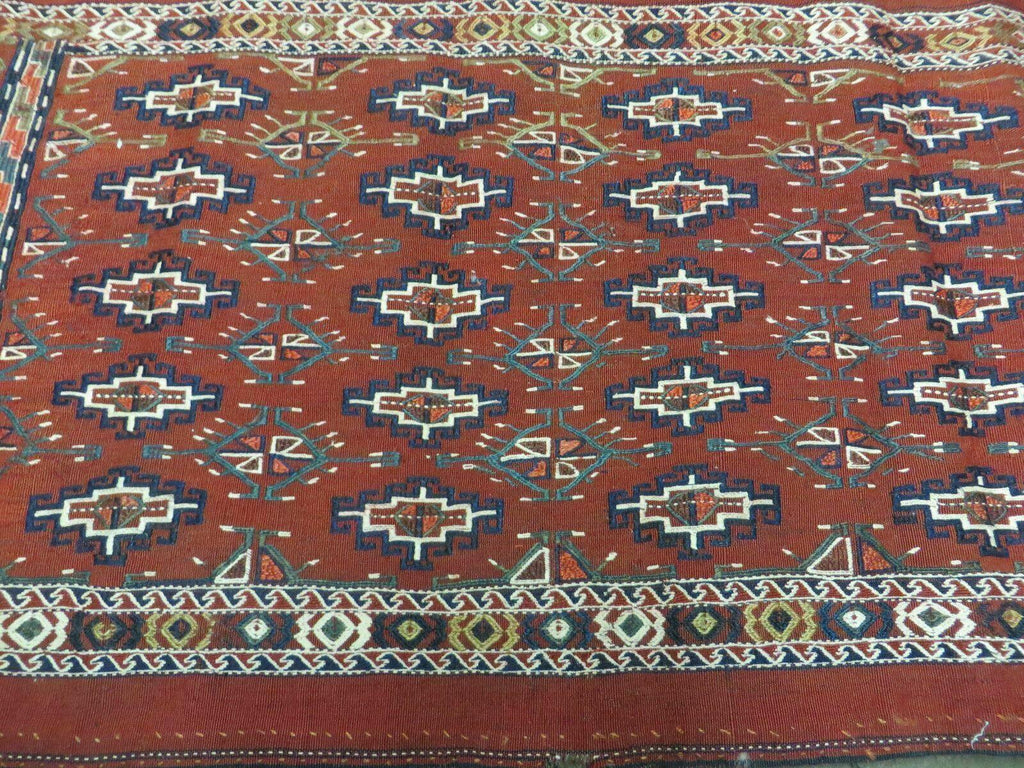 45" X 32" Antique Handmade Bokhara Turkoman Yomud Chuval Wool Rug Soumak NICE