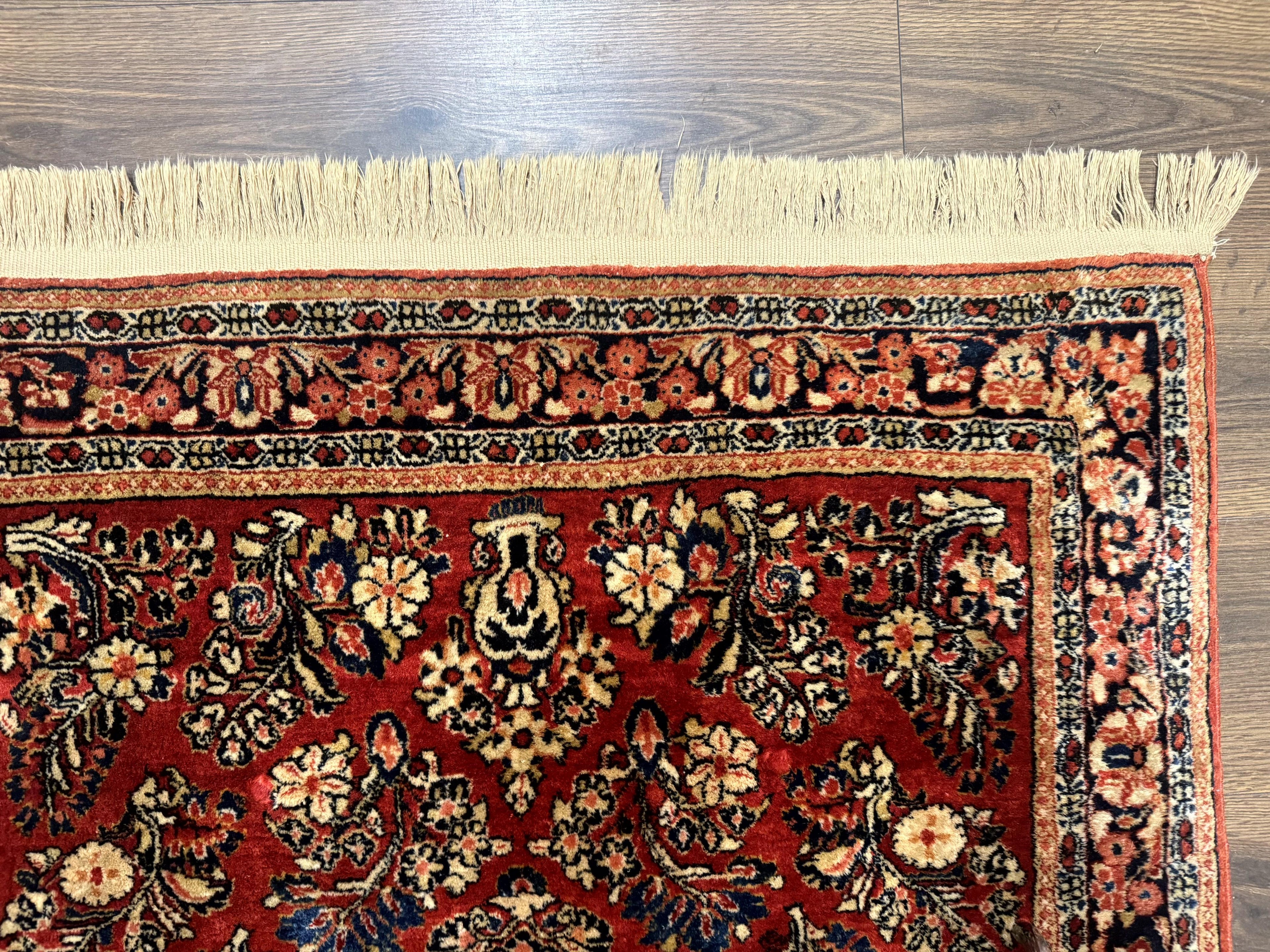Antique Persian Sarouk Rug 3x5, Red, Floral, 200 KPSI