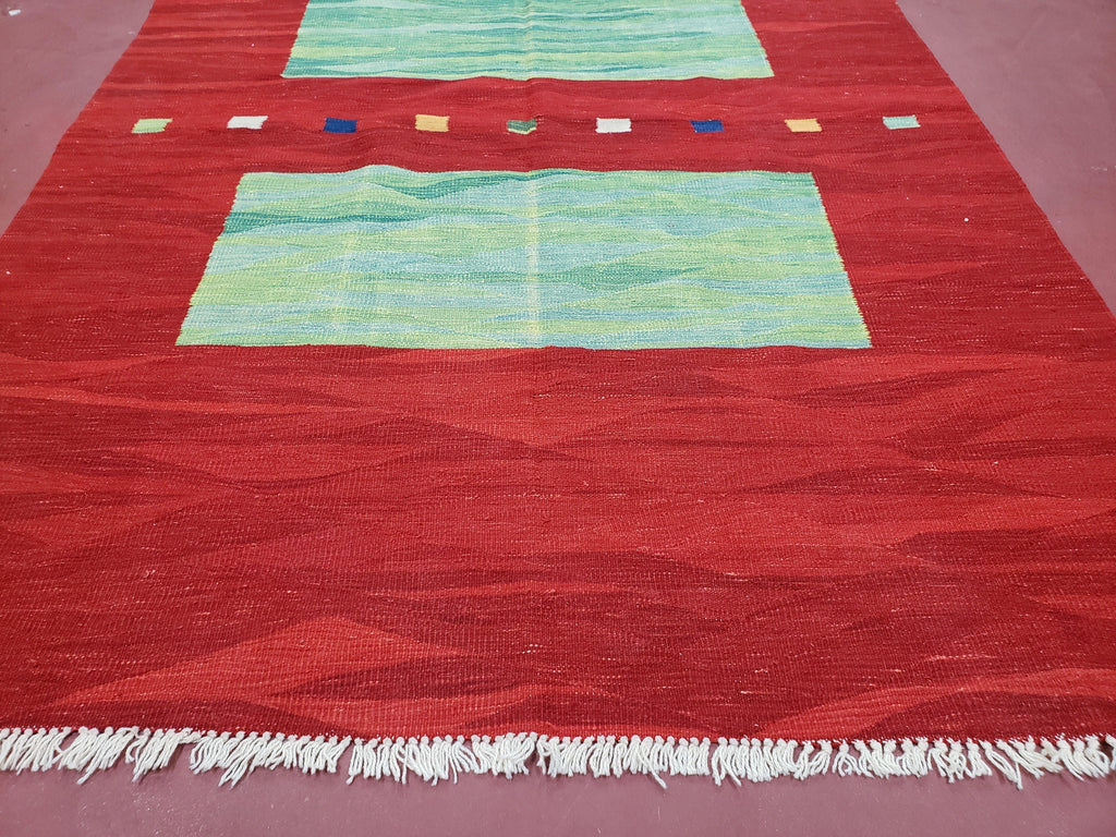 Red Turkish Kilim Rug, 5x7 - 6x8 Rugs, Red and Green Kilim Carpet, Kilim Area Rugs, Flatweave No Pile Rug, New Turkish Rug, Handmade Kilim