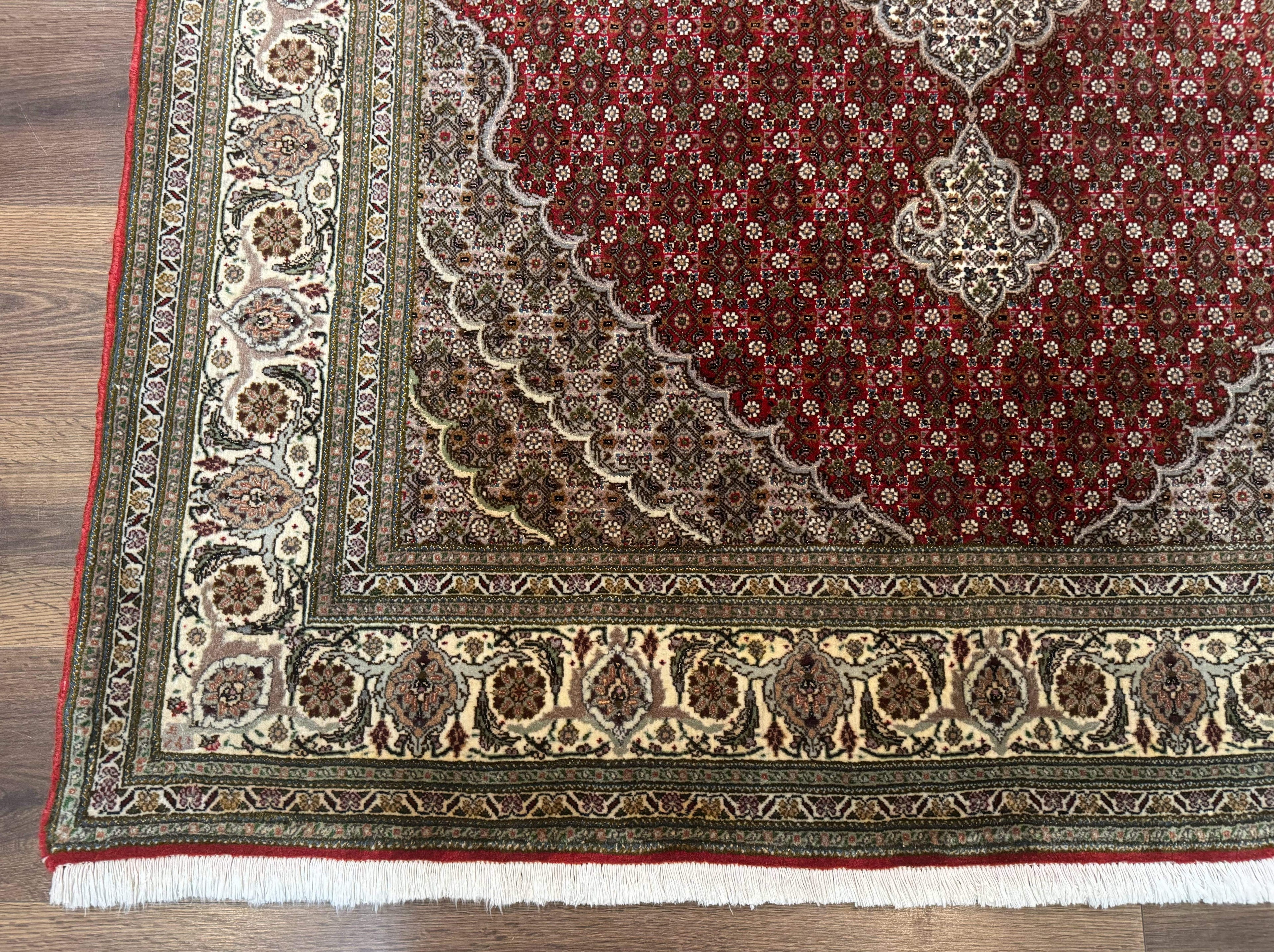 Persian Rug 5x7, Very Fine 330 KPSI, Red and Ivory, Herati Mahi Pattern, Wool & Silk