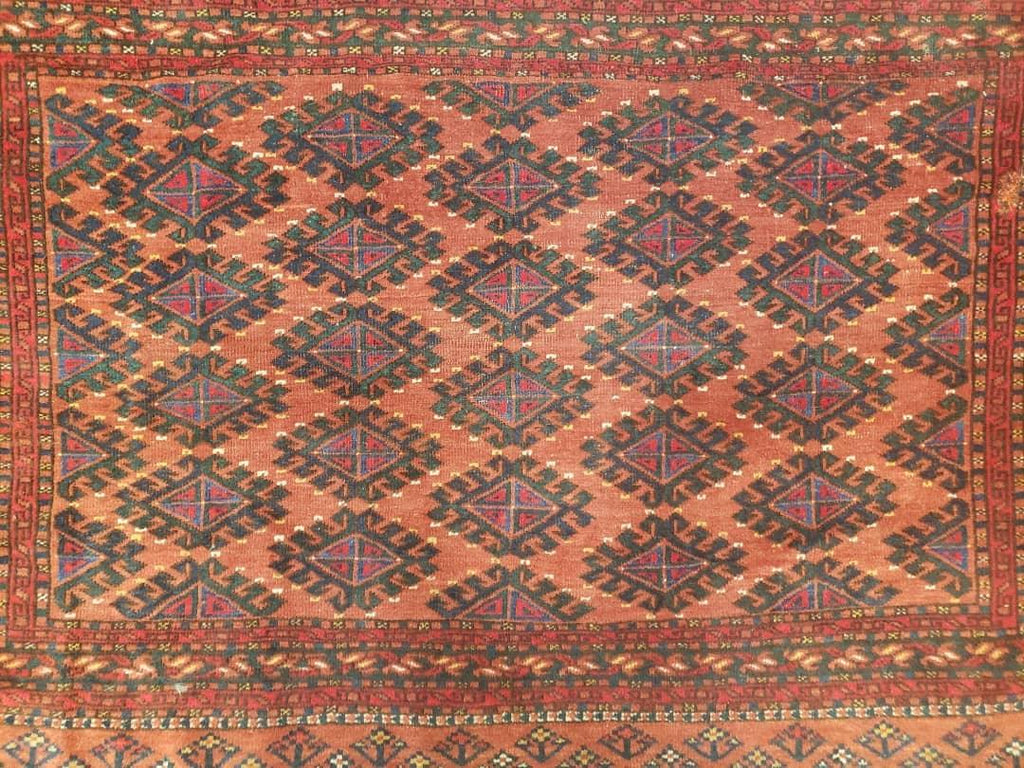Antique Turkoman Rug 3'4" x 5', Collecticble Yamud Oriental Rug, Seat Pillow Cushion Cover, Tribal Mat, Wool Red Hand-Knotted Mafresh Carpet