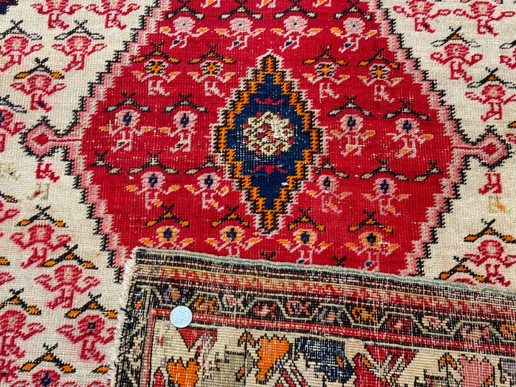 Antique Persian Malayer Rug 4x7, Tribal Senneh Carpet, Geometric, Diamond Design