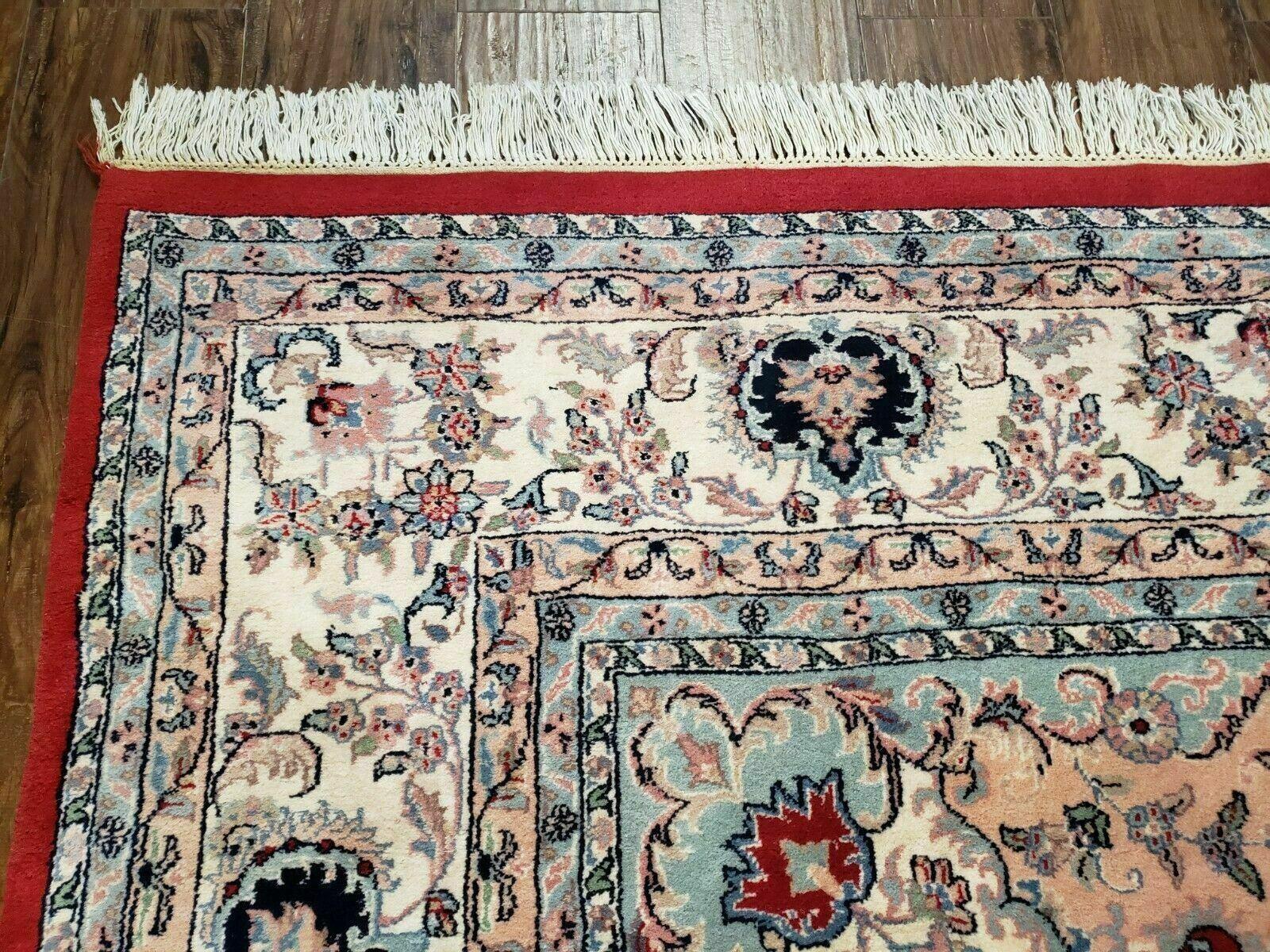 9' X 12' Vintage Handmade India Medallion Wool Rug Vegetable Dyes Nice Red