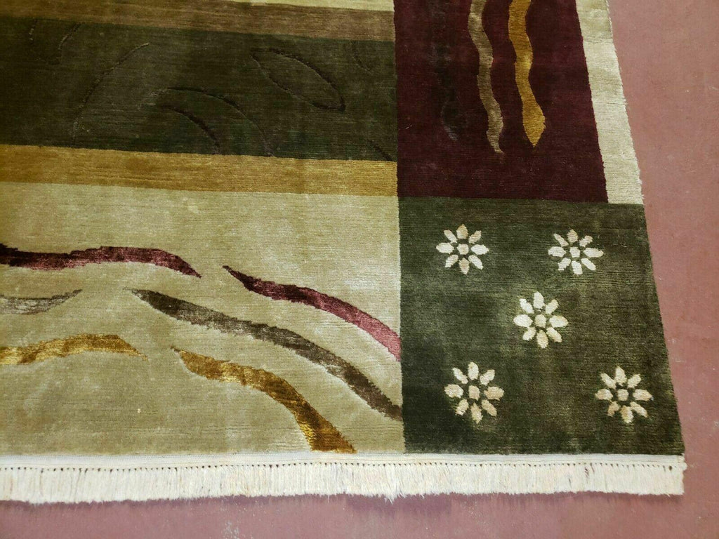 6' X 9' Modern Handmade Tibetan Nepal Wool & Silk Rug Decorative Abstract Gold