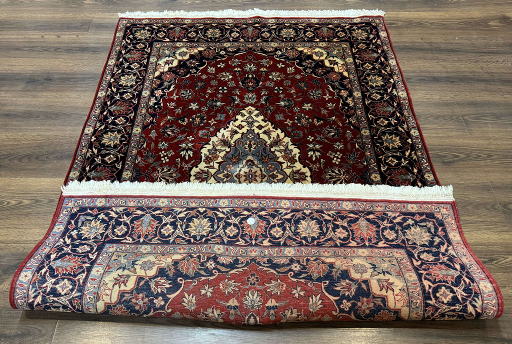 Sino Persian Rug 4x6, Traditional Wool Hand Knotted Carpet, Red Navy Blue, 225 KPSI