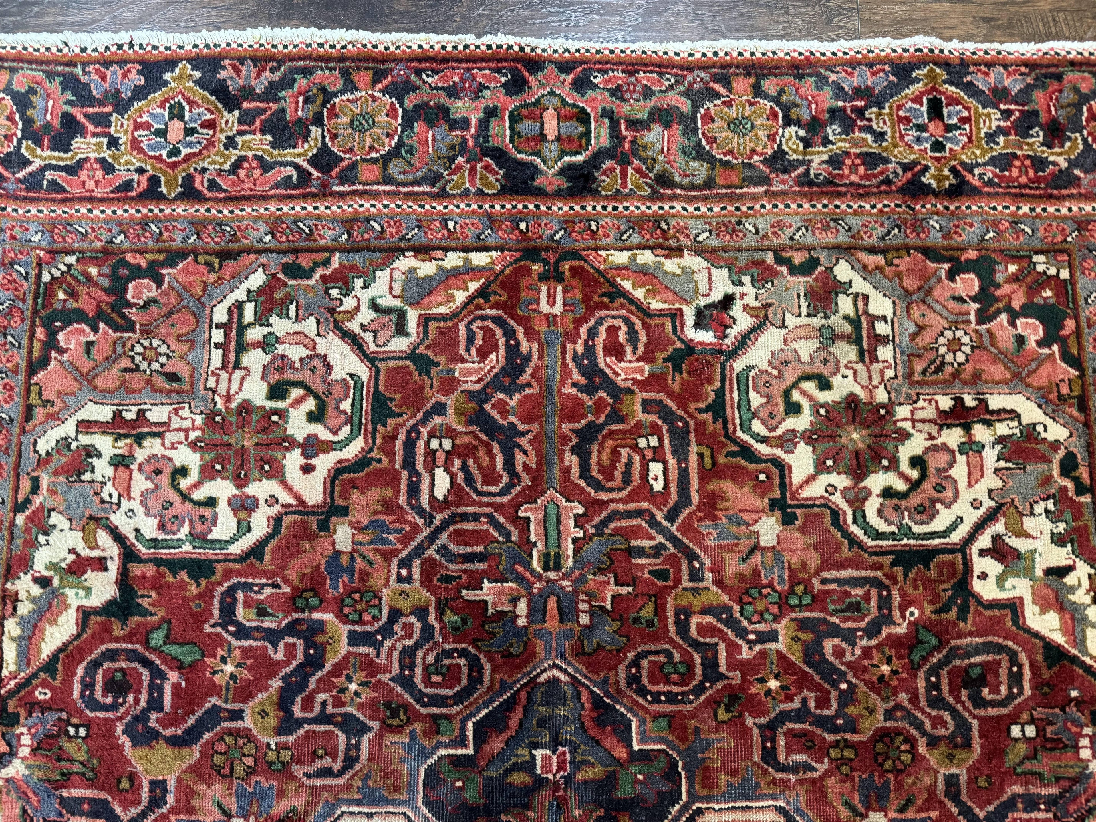 Persian Heriz Rug 6.6 x 9, Geometric Wool Persian Carpet