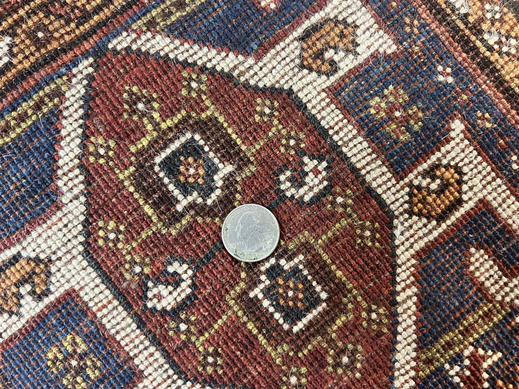 Antique Persian Shiraz Tribal Rug 6x8, Geometric Rug, Wool Handmade Hand Knotted Carpet, Red Blue