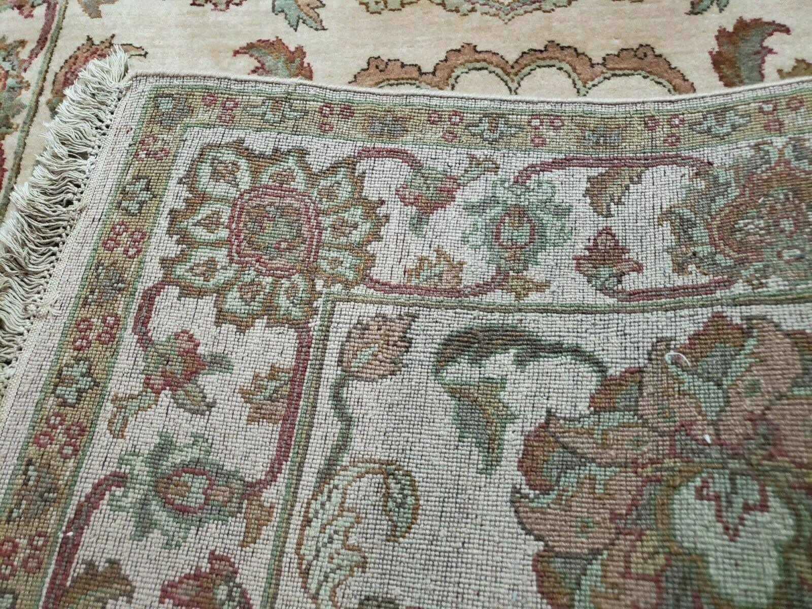 4x12 Vintage Oriental Runner Rug Hand Knotted Indian Agra Wool Tea Washed Beige