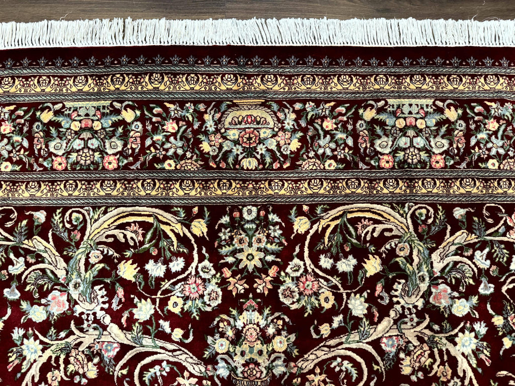 Burgundy Persian Rug 8x10, Pak Persian Floral Carpet, Very Fine 300 KPSI