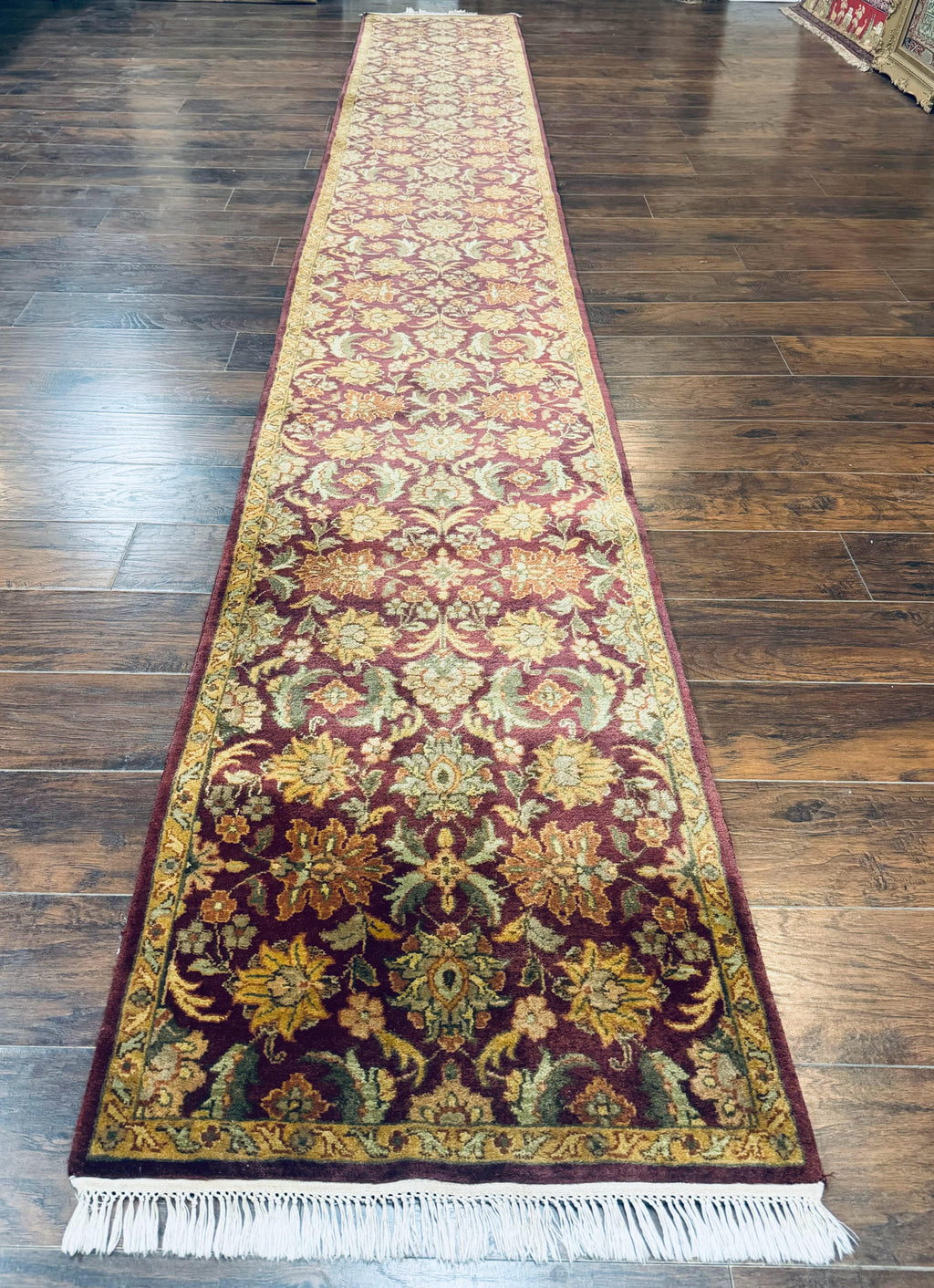 Indian Agra Runner Rug 2.6 x 17.5, Long Runner Rug for Hallway, Floral Handmade