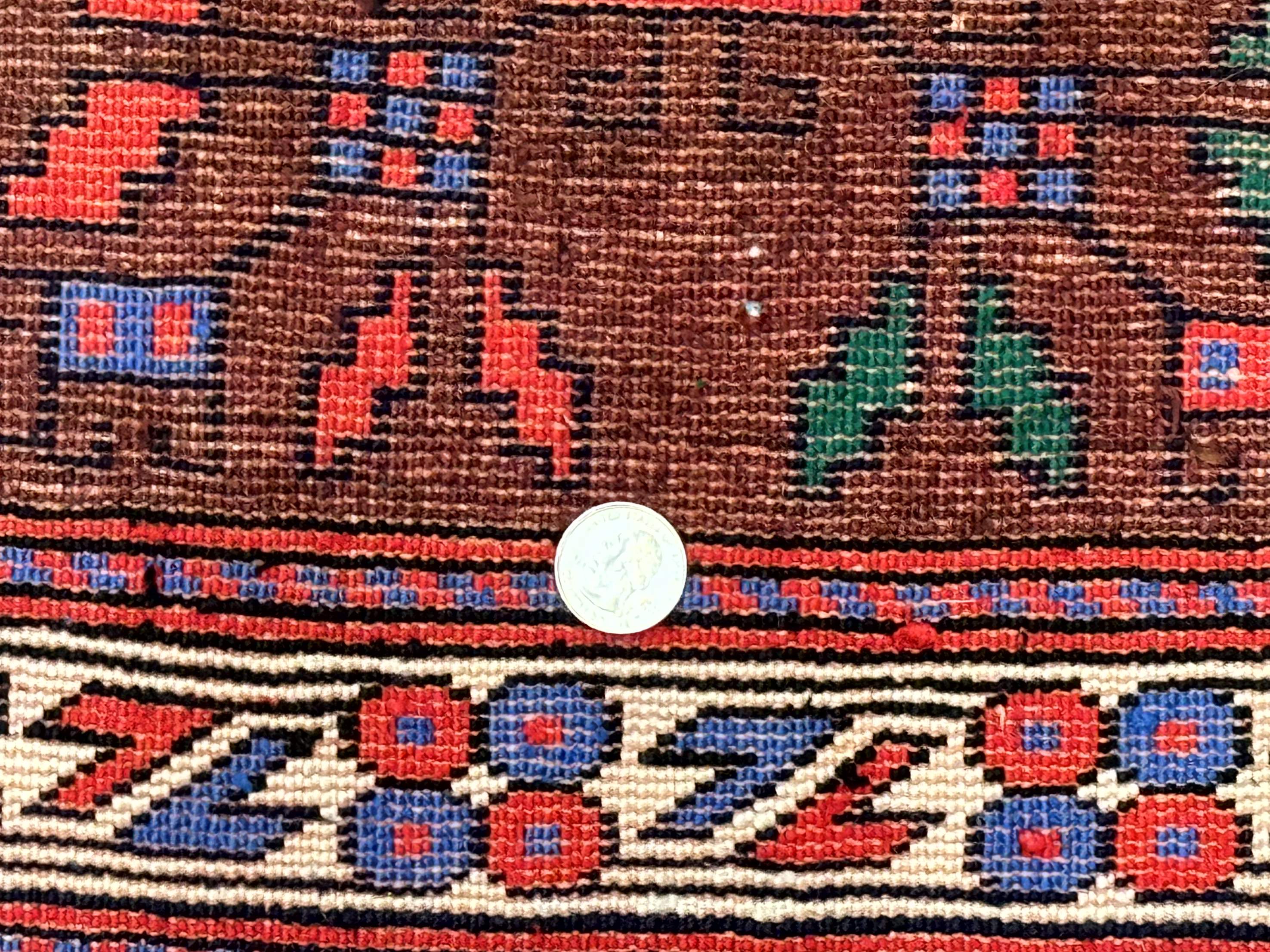 Small Persian Baluchi Rug, Tribal Rug, Brown, Multicolor