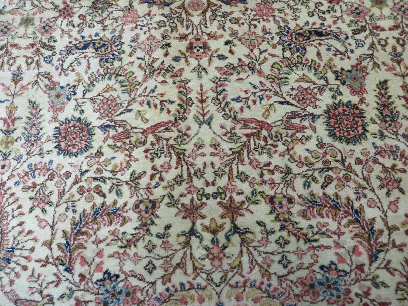 Persian Tabriz Rug 8x10, Bird Motifs Floral, Boteh Paisleys, Cream and Red, Handmade Wool Carpet