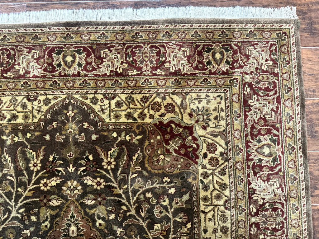 Indo Persian Rug 6x9, Wool Handmade Vintage Rug, Floral Cross Pattern