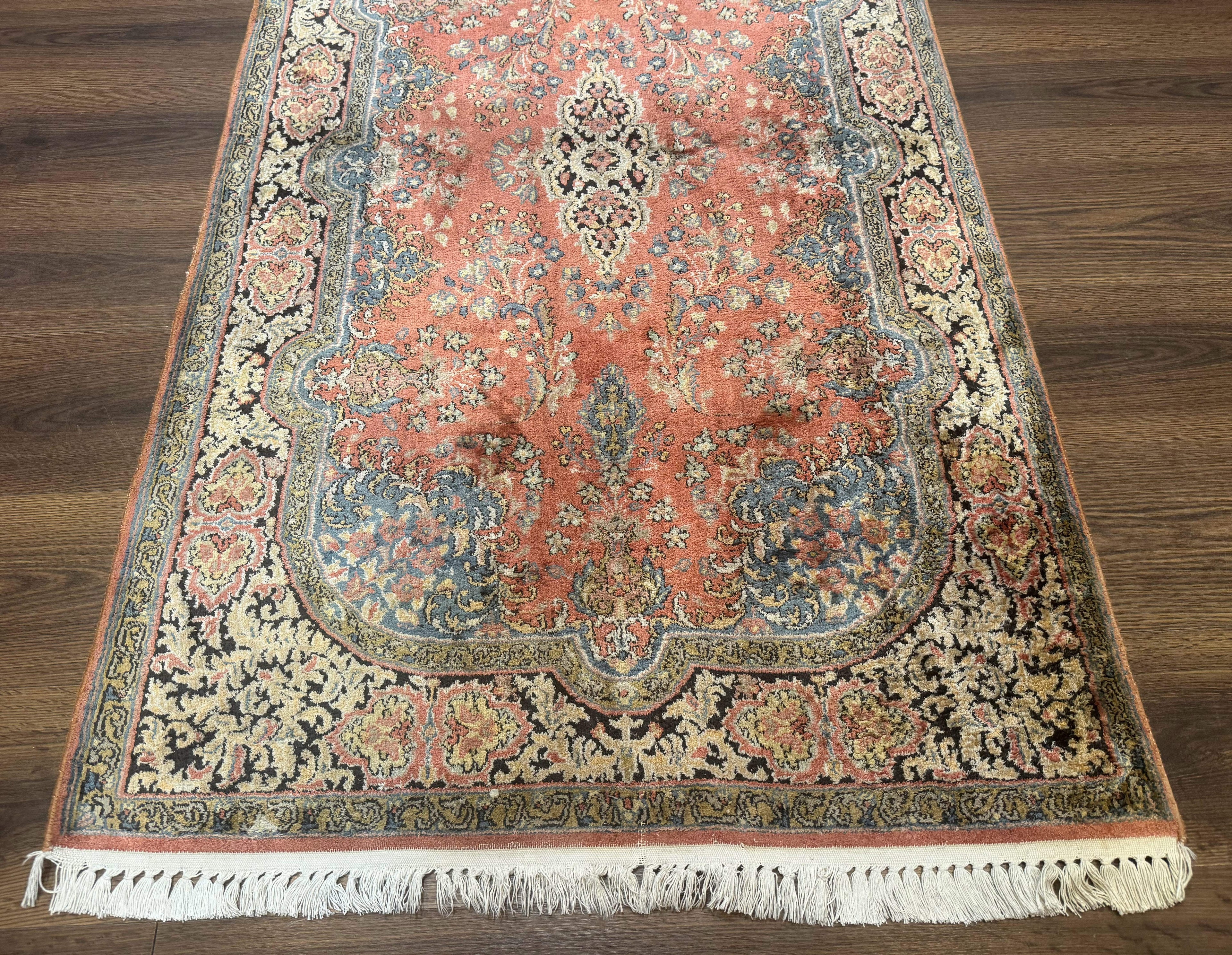 Indian Kashmiri Silk Rug 3x5, Fine 260 KPSI, Hand Knotted