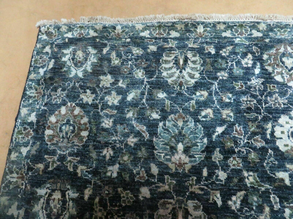 5' 6" X 8' Vintage Handmade Pakistani Floral Oriental Wool Rug Black Dark Grey