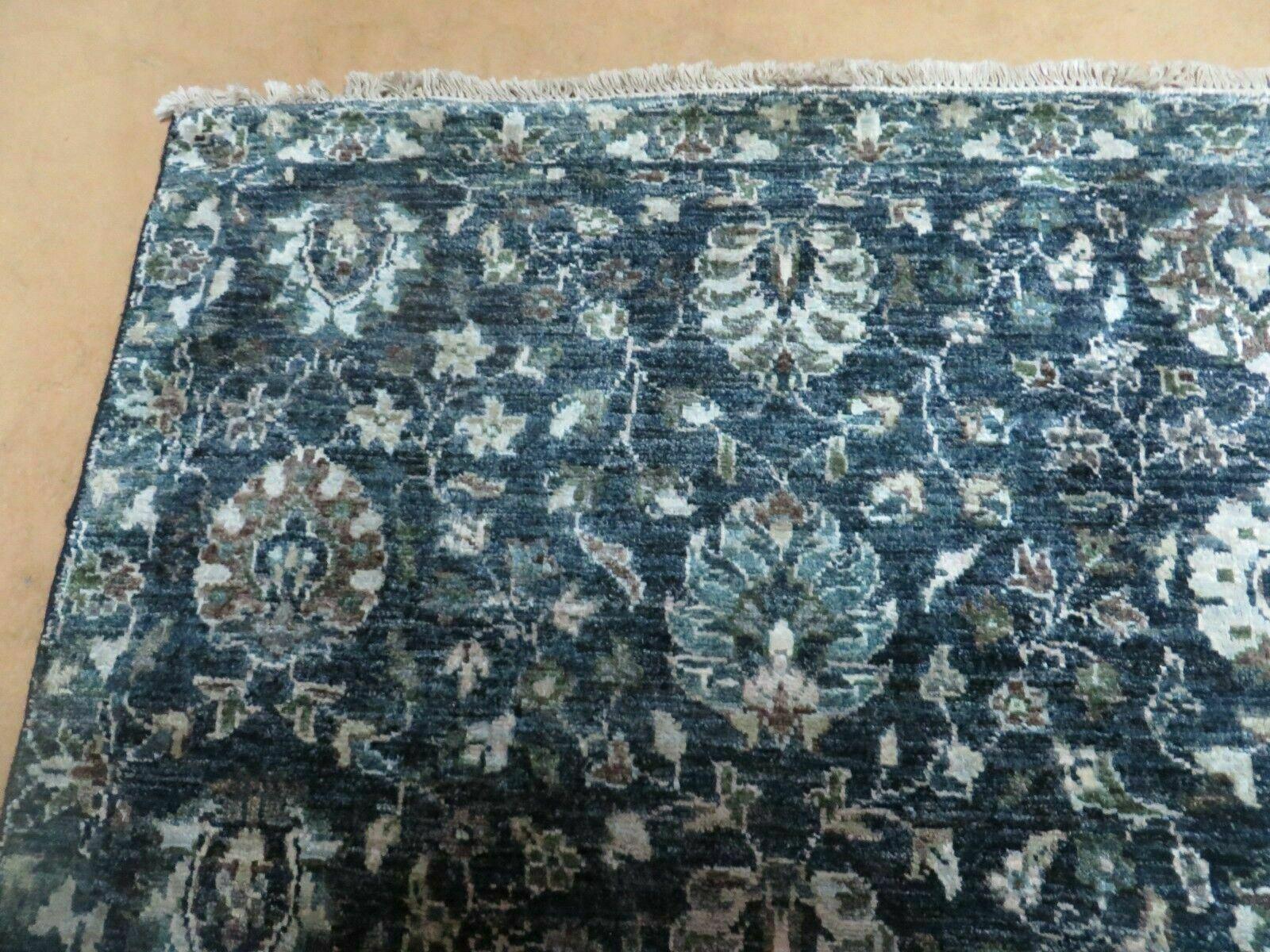 5' 6" X 8' Vintage Handmade Pakistani Floral Oriental Wool Rug Black Dark Grey
