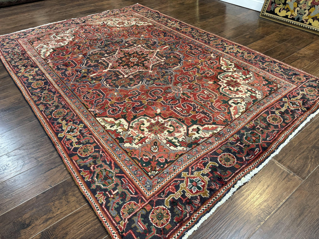 Persian Heriz Rug 6.6 x 9, Geometric Wool Persian Carpet