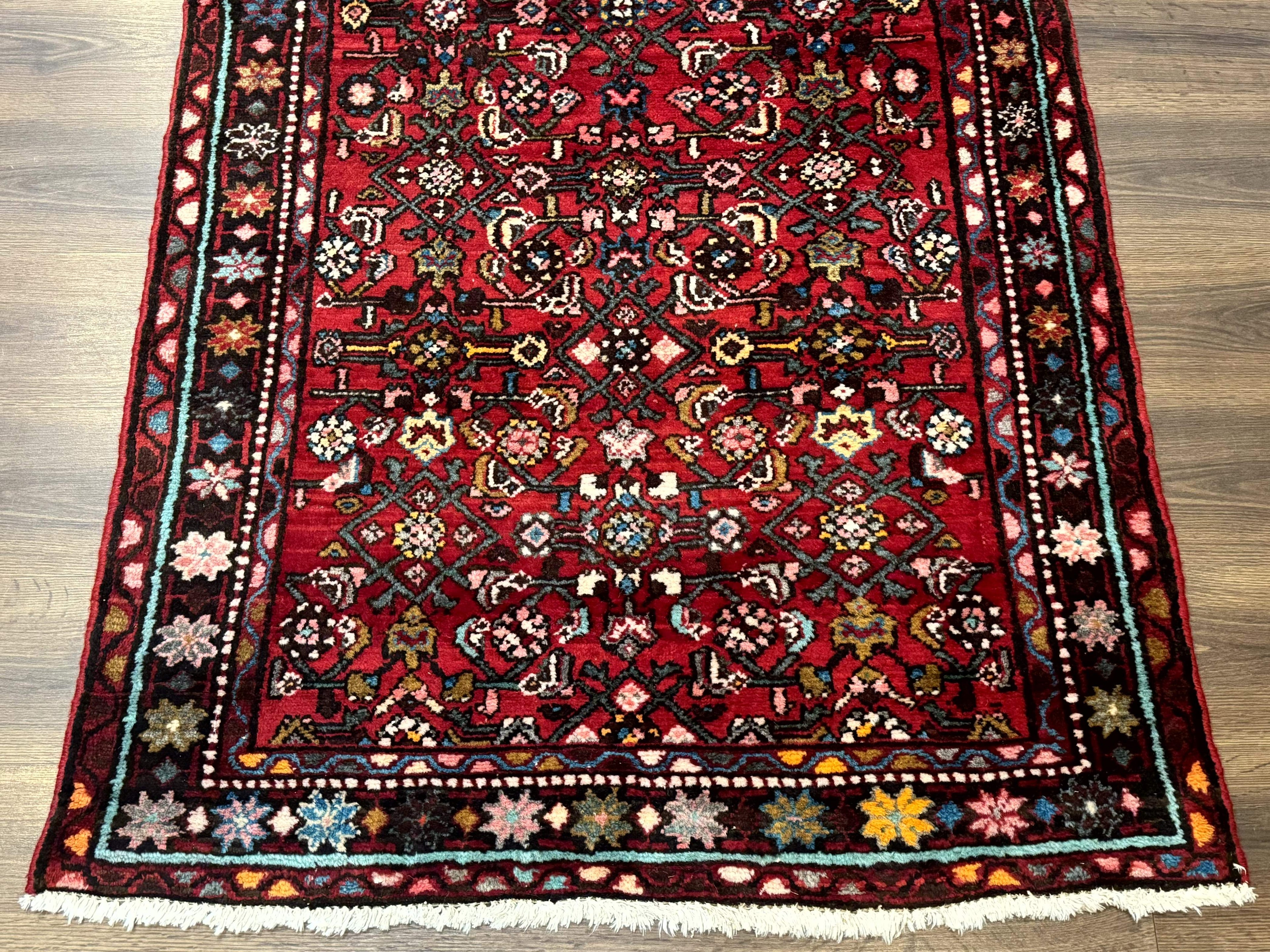 Red Persian Rug 4x7, Village Rug, Wool Vintage Carpet