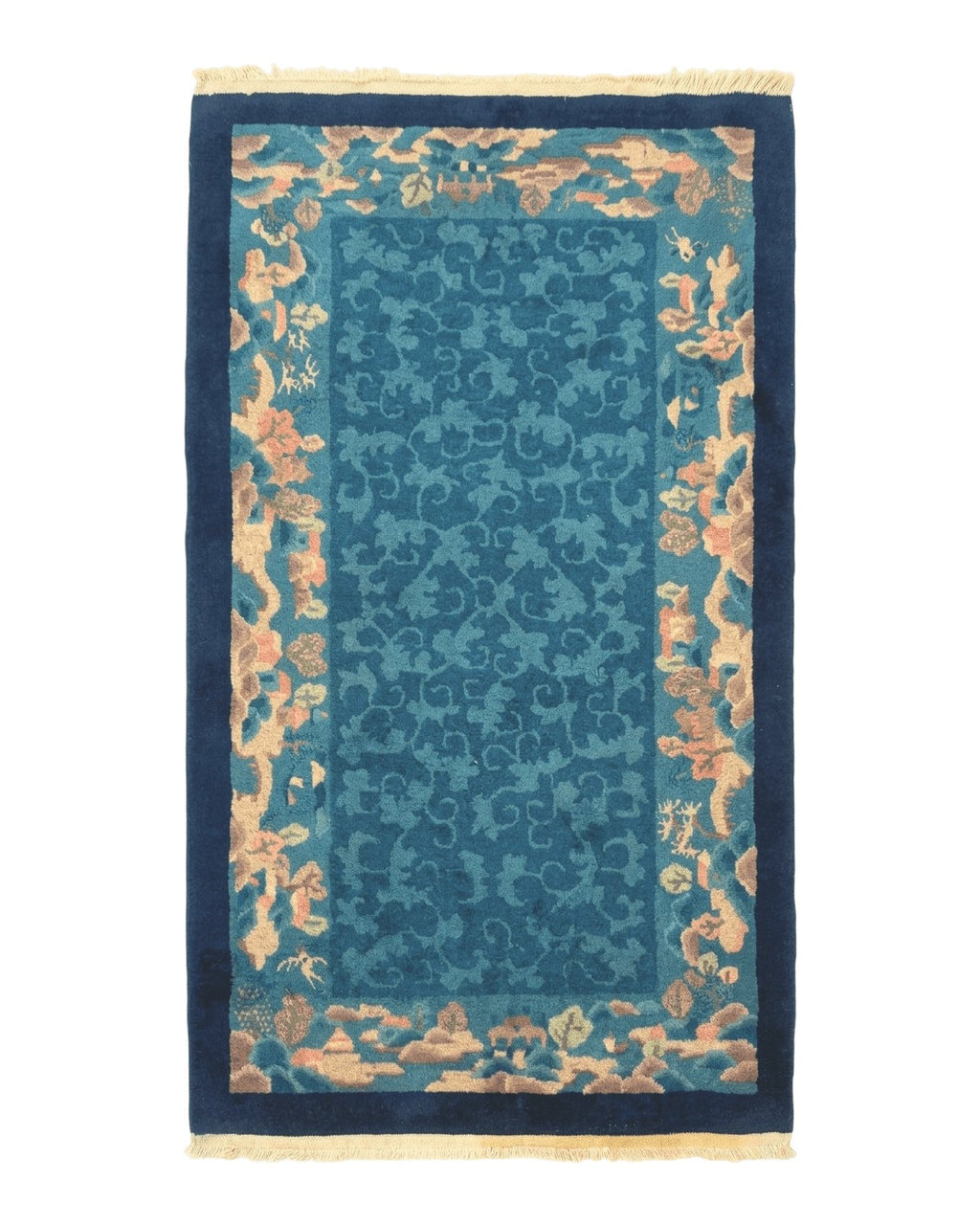 Blue Chinese Rug 2.6 x 4, Fete Rug, Peking Rug, Chinese Wool Rug, Art Deco Carpet