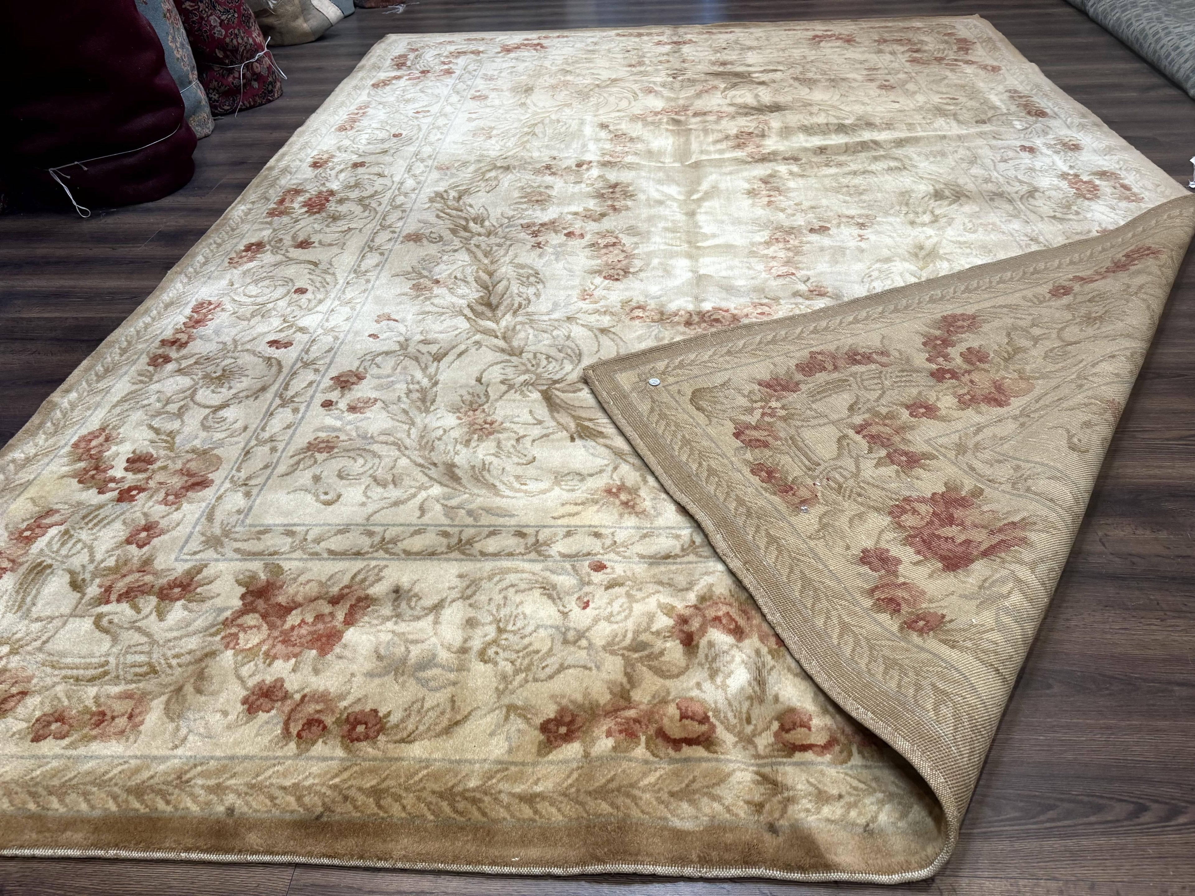 Chinese Aubusson Wool Rug 10x14, European Design, Thick Wool Pile
