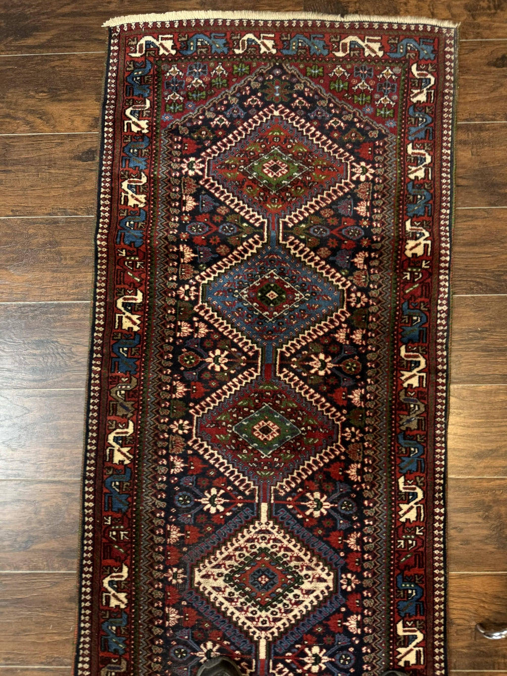 Persian Tribal Runner Rug 2.6 x 20 ft, Antique Persian Shiraz Carpet for Hallway, Colorful Navy Blue