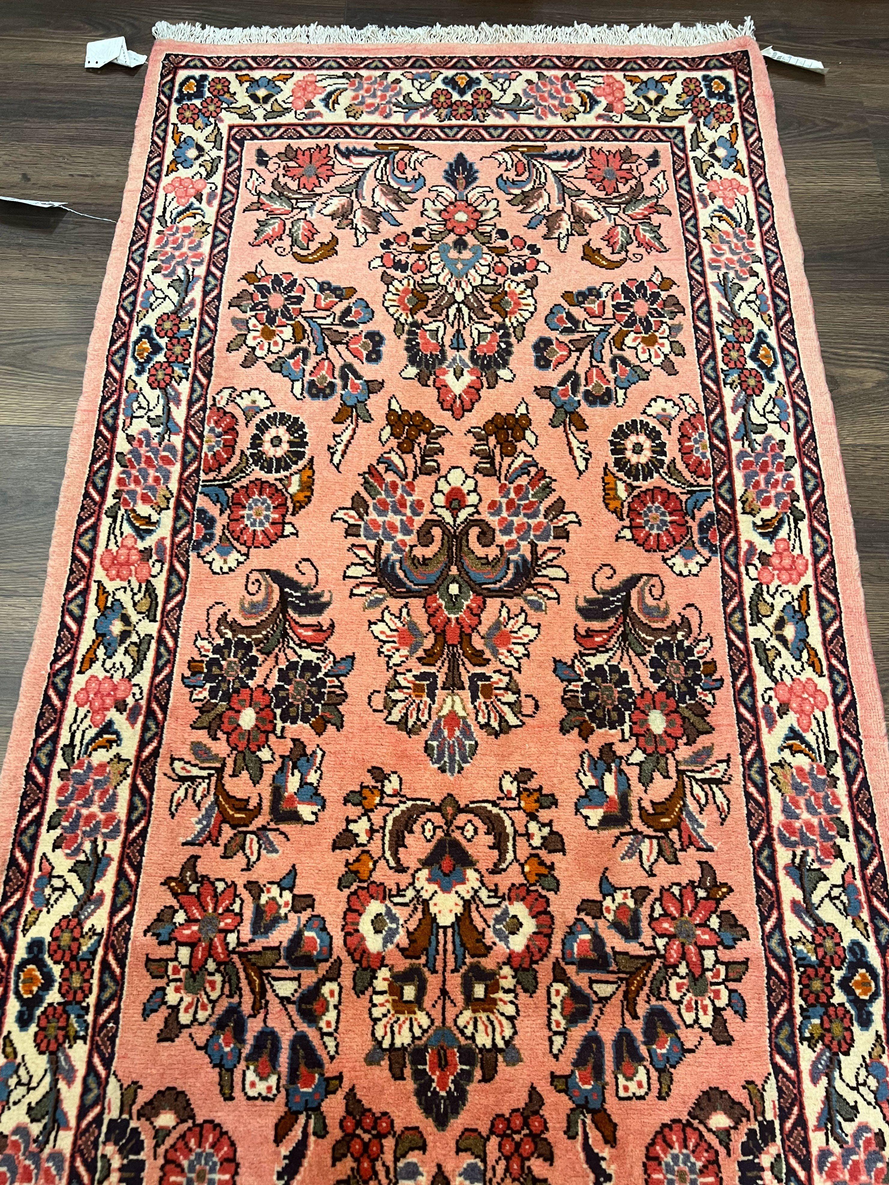 Persian Sarouk Runner Rug 2.9 x 13.6, Wool Floral Hand Knotted Runner