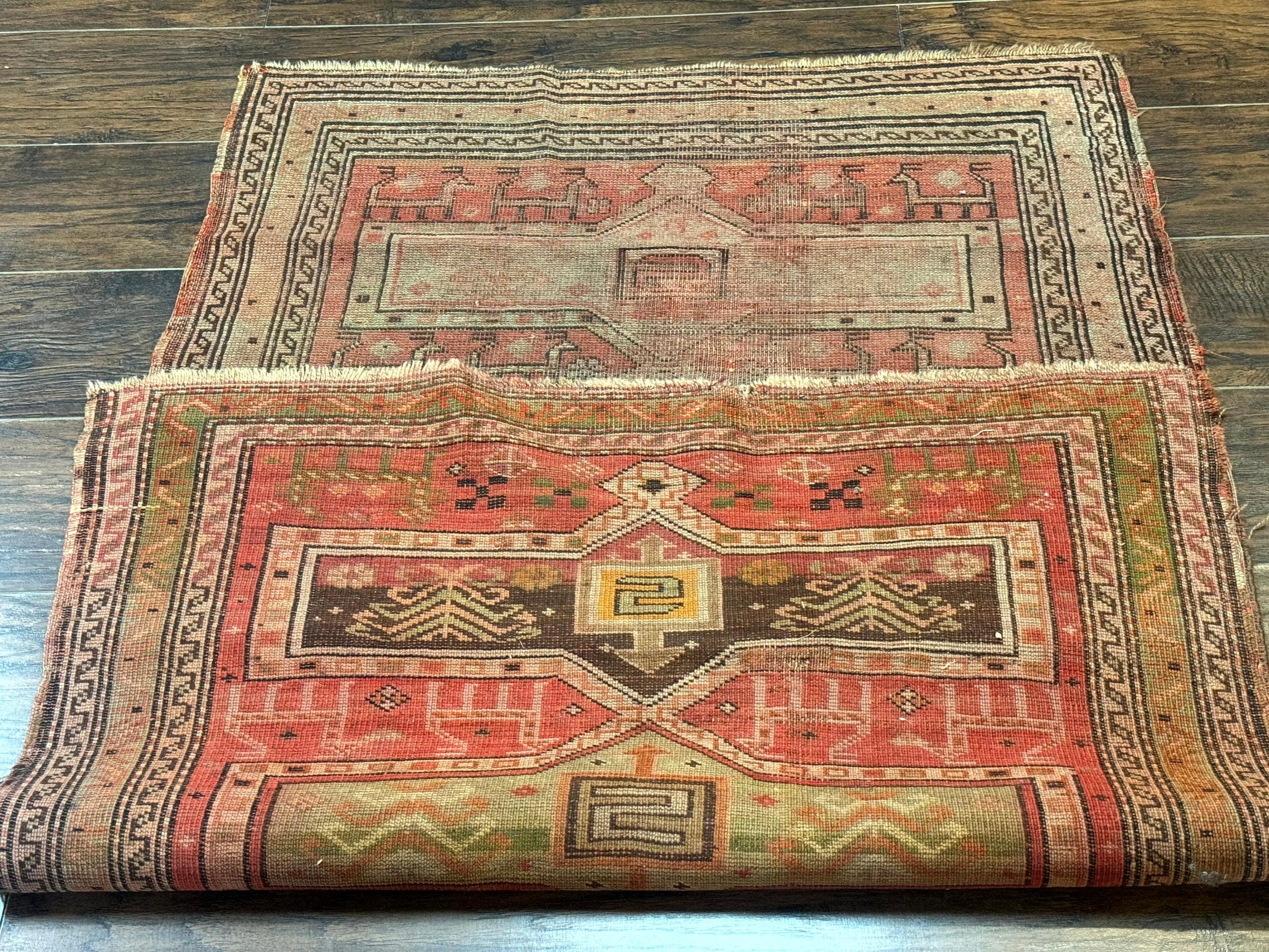 Antique Turkish Melas Rug 3x5, Geometric Carpet, 1920s Wool Rug, Bohemian Rug, Low Pile Rug, Tribal Rug