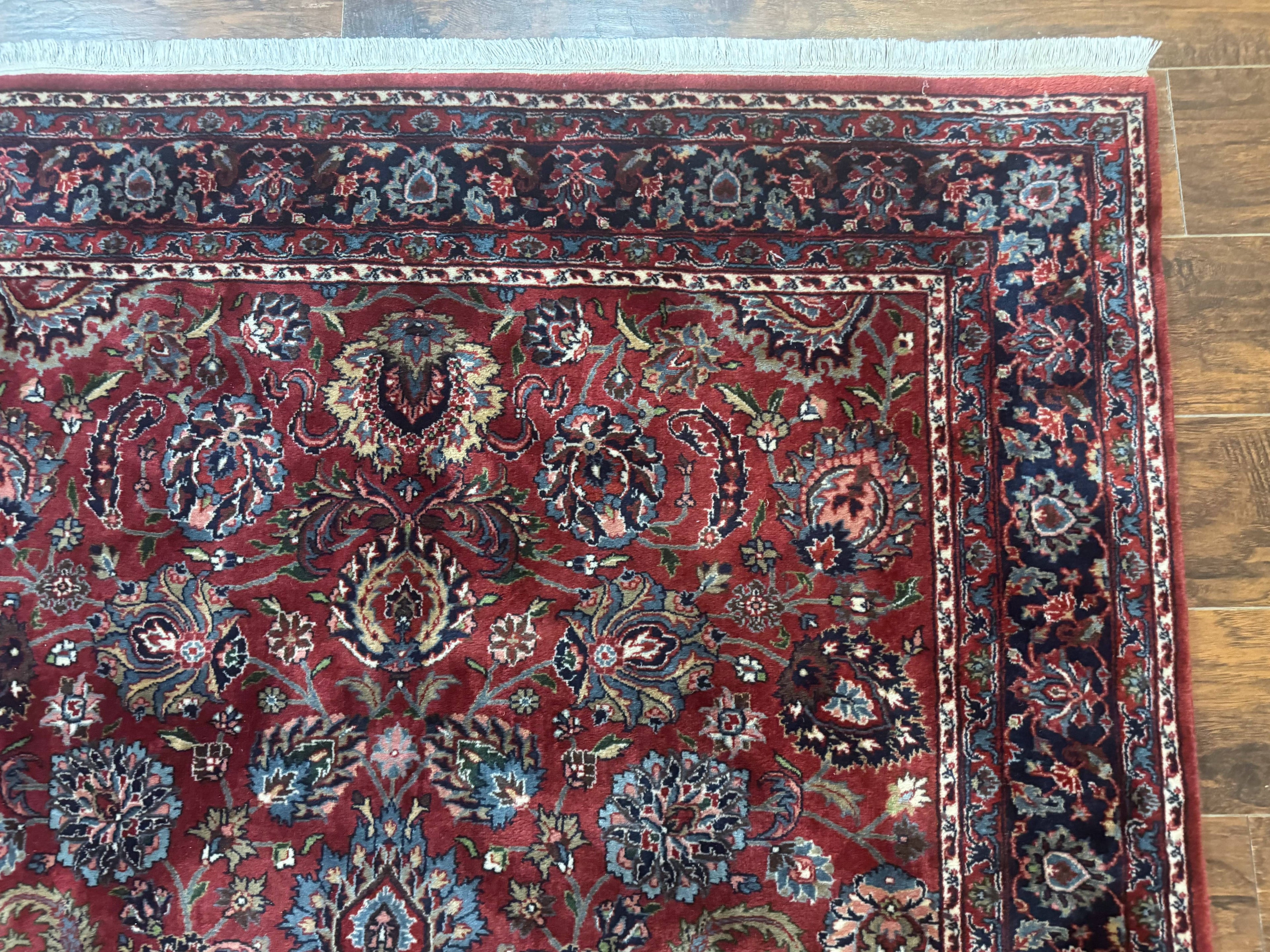 Indo Persian Rug 5x7, Vintage Traditional Floral Carpet, Burgundy and Navy Blue