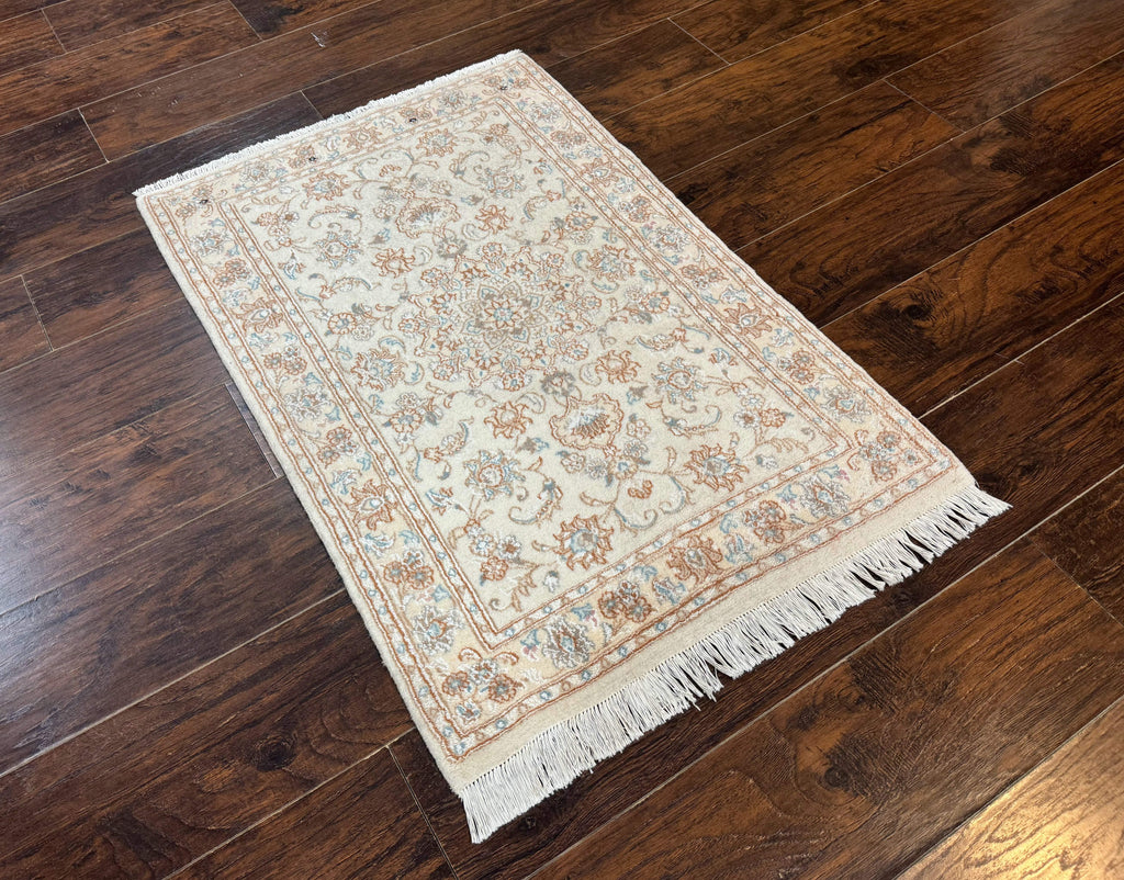 Small Persian Tabriz Rug 2.6 x 3.8, Vintage, Wool and Silk Highlights, Fine 225 KPSI