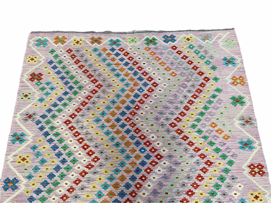 Pink Kilim Rug 6x8 Colorful Turkish Kilim Rug 6 x 8 Flat Weave Kilim Playful Kilim Multicolor Anatolian Chobi New Kilim